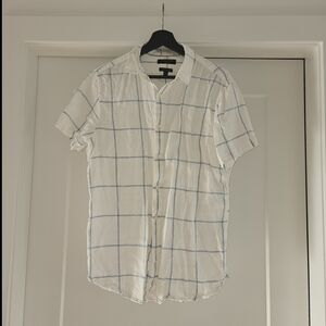 Banana Republic White and Blue Checkered Shirt 100% Linen